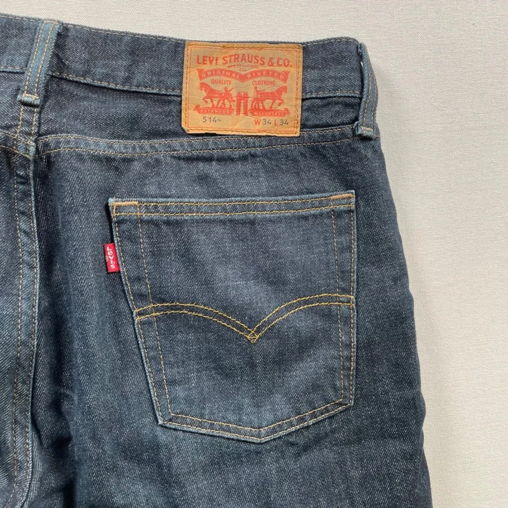 Levis 514 Straight Fit Jeans Mens 34x34 Dark Wash Indigo Denim